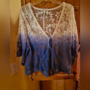 Lace Shirt / Cover up / Blue & white / Lace / Single Tie